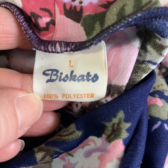 Vintage 1970’s Romantic Dark Floral Turtleneck Tie Waist Hem Size Medium - Picture 8 of 9